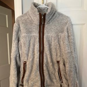 L.L. Bean gray fleece zip up with thumb holes.